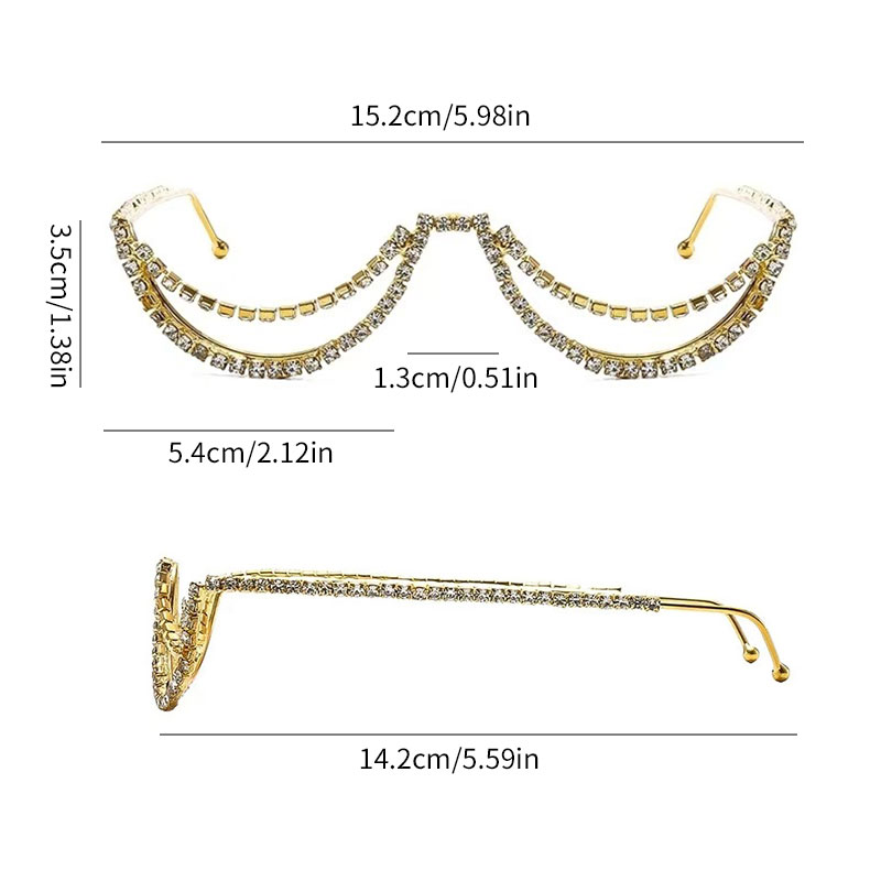 Dames mode demi-monture lunettes demi-monture sans lentille monture de lunettes Double couche mousseux strass monture de lunettes