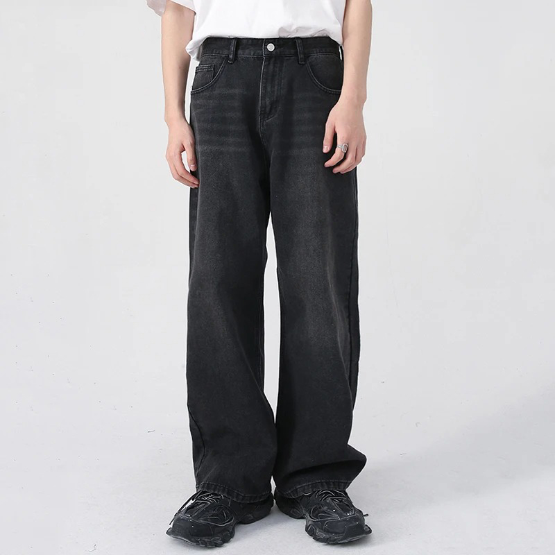 Hommes classique jambe droite Jeans décontractés homme marque jambe large noir Denim pantalon Simple Vintage extérieur haute rue Denim pantalon