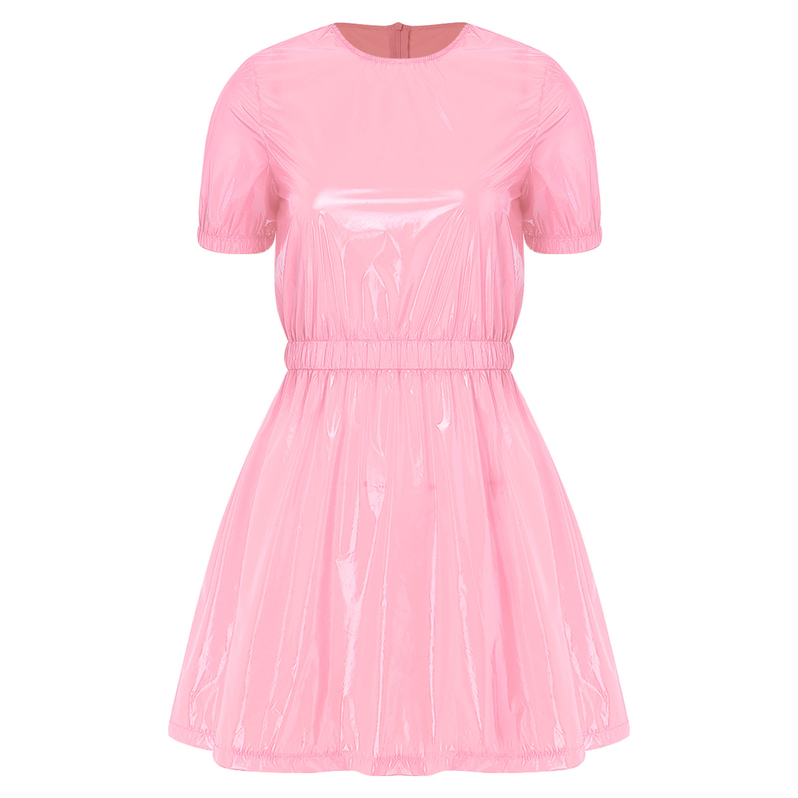 Robe imperméable pour femmes, mini-robe ligne A, manches courtes, dos invisible, taille élastique, jupe évasée, robe de nuit