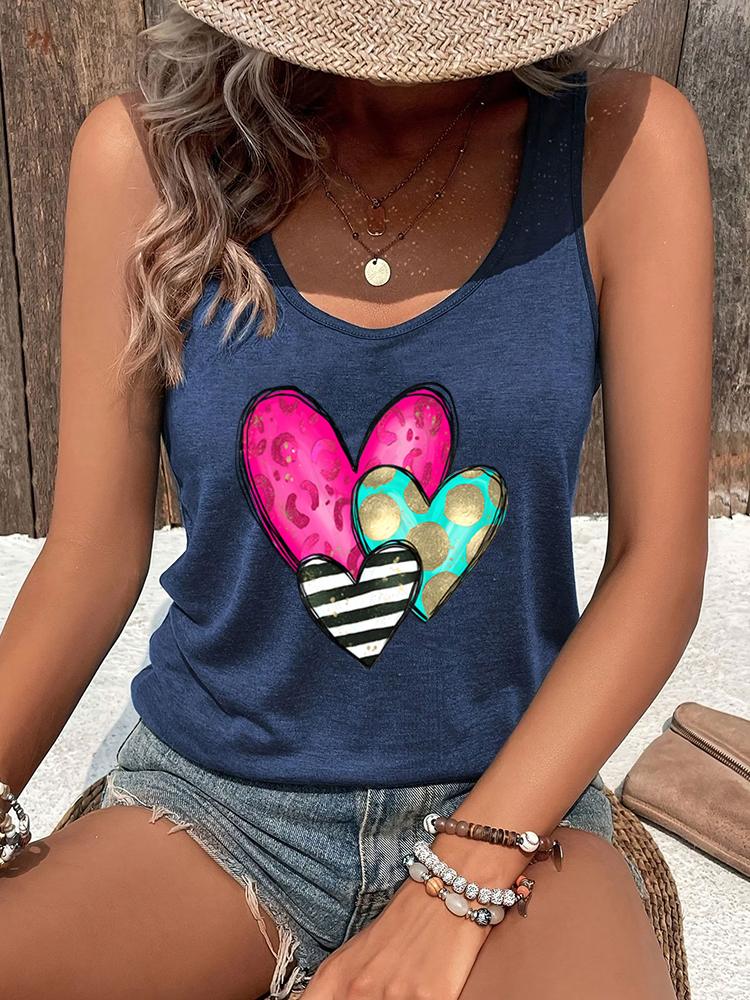 Gilet femme drôle coeur dos nageur réservoirs trois couleurs coeurs graphique débardeur mode été dos nageur tenue vacances hauts sexy