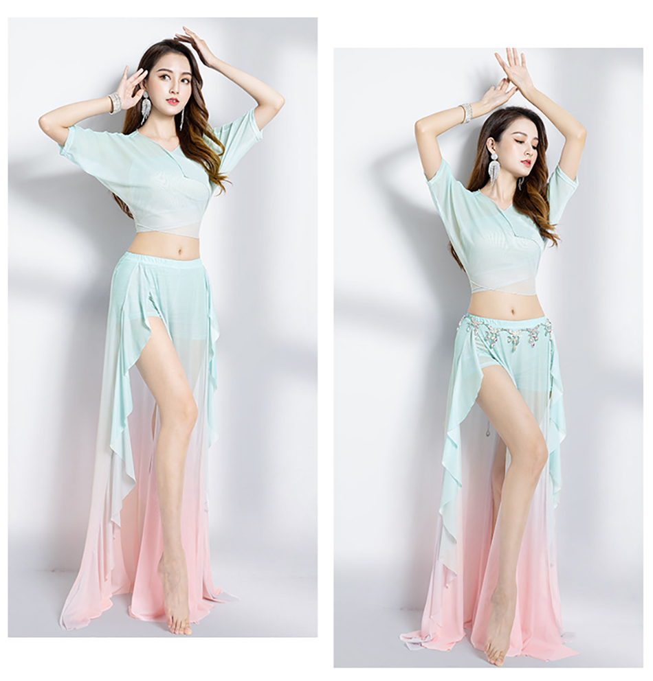 Costume de danse du ventre pour femme, ensemble 2 pièces, haut et jupe, tenue de phtaline pour performance sur scène, vêtements d'entraînement trempés