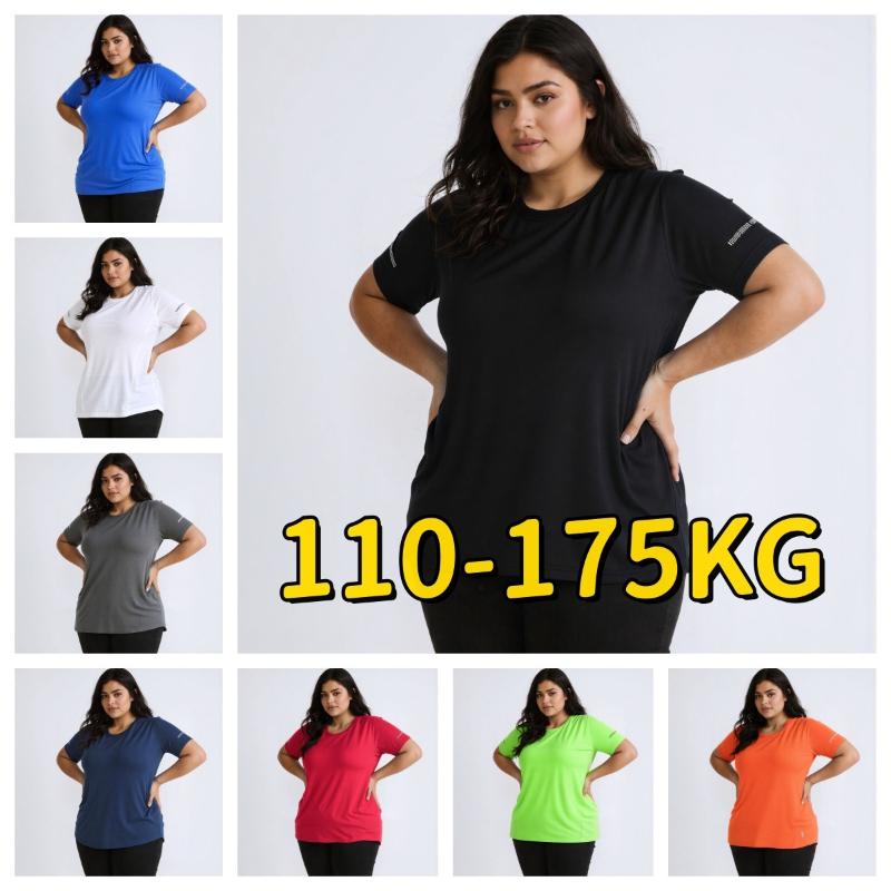 T-shirt pour femmes grande taille 1XL-7XL, haut décontracté d'été à manches courtes, chemise pour femmes à manches courtes de couleur unie à col rond