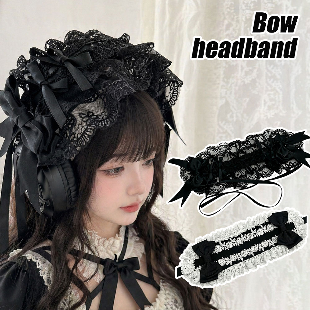 Serre-tête Gothique Lolita à volants en dentelle avec nœud, bandeau vintage Y2K, accessoire de cheveux doux pour cosplay, décoration de coiffure pour fête et anime