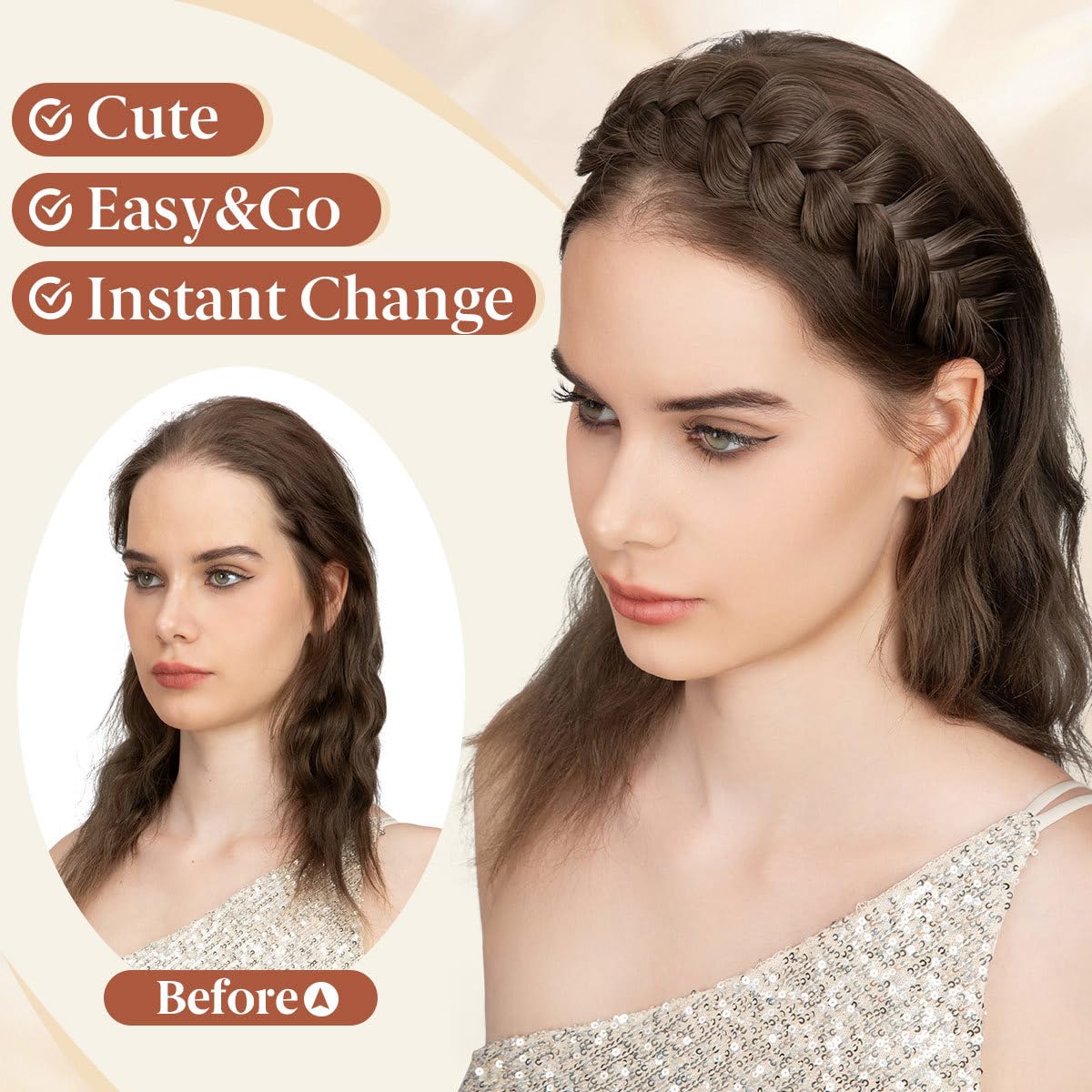 Serre-têtes larges tressés en cheveux synthétiques, avec dents, faits à la main, accessoires pour cheveux, noir, 1 pièce