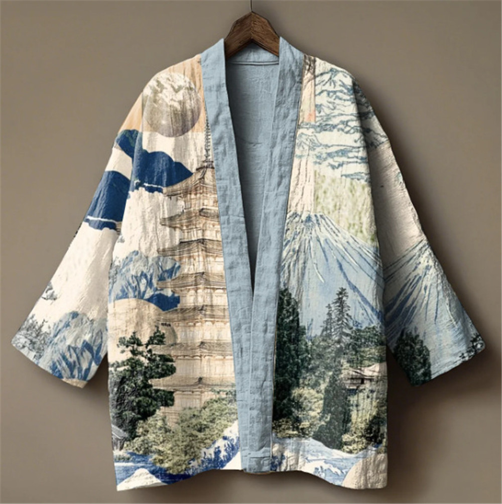 Kimono japonais imprimé grue pour hommes et femmes, costume traditionnel asiatique d'été, Yukata Haori, cardigan floral, costumes de cosplay