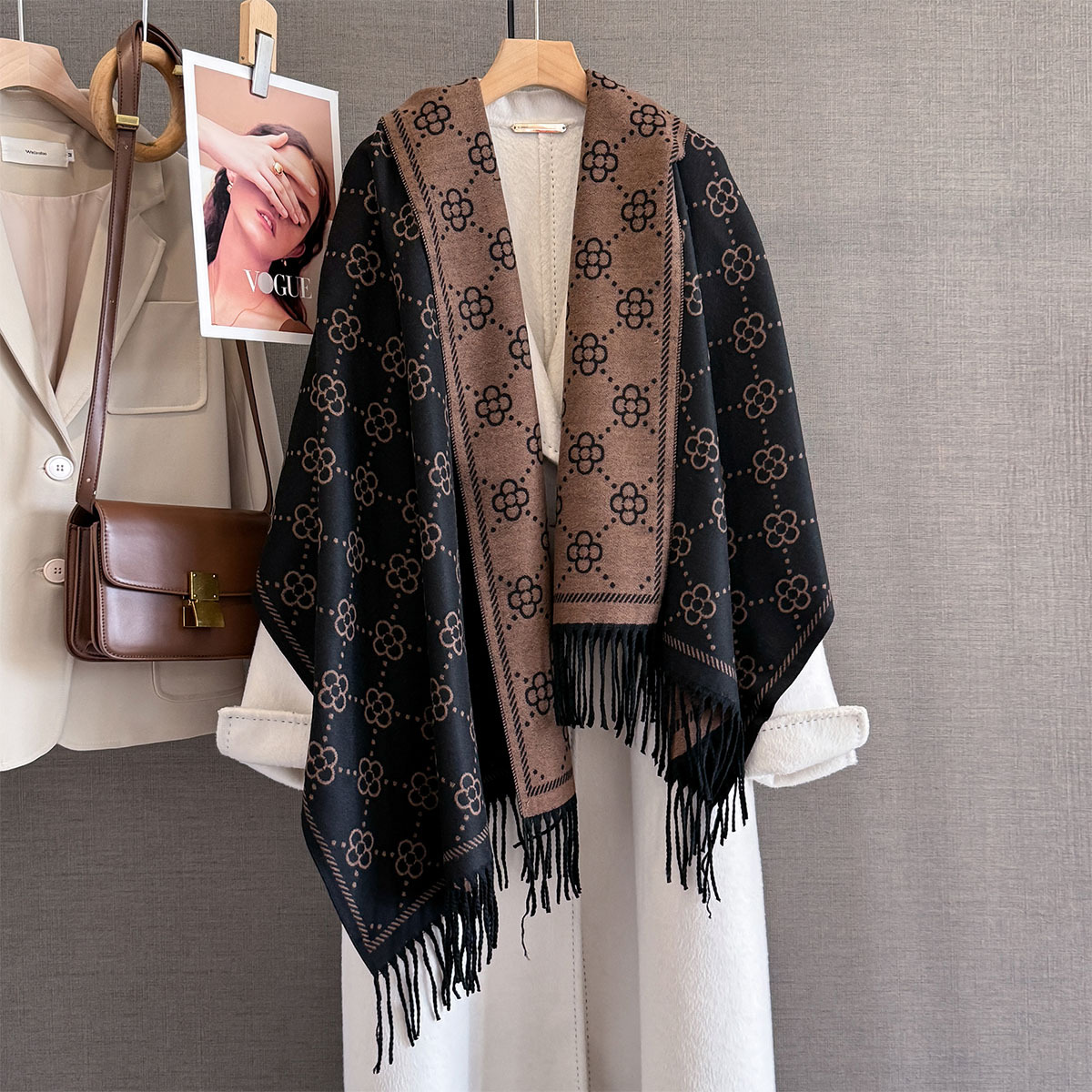 Écharpe chaude en cachemire de luxe pour femme, châle enveloppant, Double face, imprimé Floral, Pashmina Bufanda, Poncho de voyage, étoles