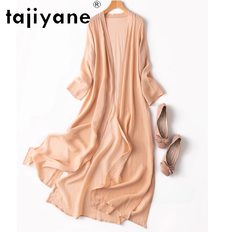 TAJIYANE 100% véritable chemisier en soie de mûrier élégant Long Cardigan en soie 19 couleurs châle manteau été hauts 2025 dames vêtements Блузка
