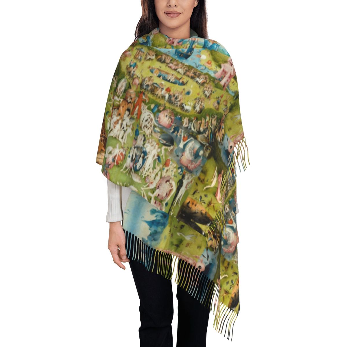 Écharpes longues personnalisées pour femmes, jardin des délices terrestres, hiver, automne optique, chaud, gland, châle, écharpe enveloppante