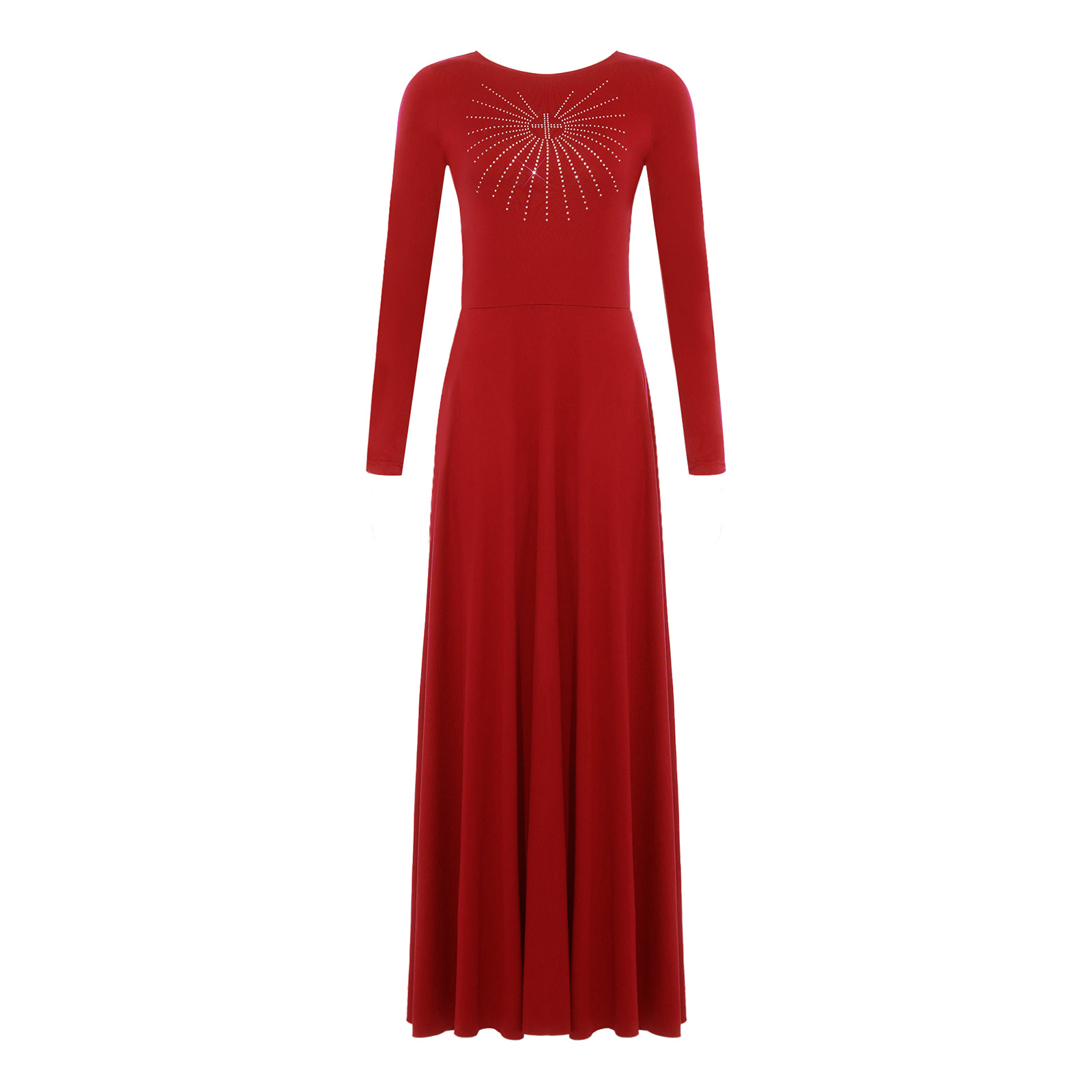 Robe de danse liturgique pour femmes, robe de chœur d'église, robe de louange, robe longue à manches longues avec strass brillants, vêtements de danse
