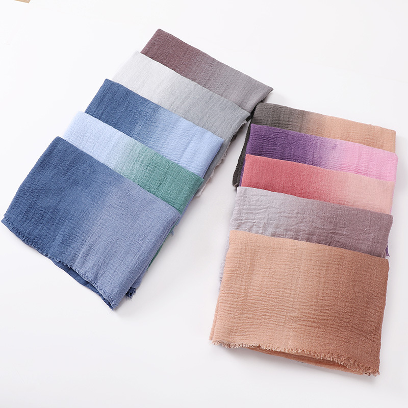 Écharpe Hijab en Coton et Lin Dégradé pour Femme Musulmane, Châle Arabe Islamique, Foulards à Tête Ronde, Écharpe de Sauna Prêt à vitation, 180x90cm