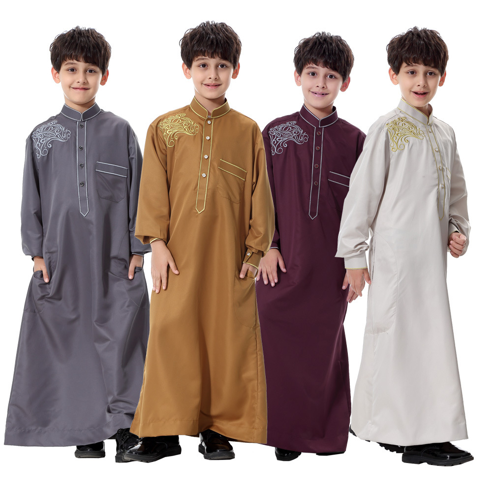 Arabe musulman enfants garçon Jubba Thobe Abaya Kimono longue robe Caftan pour enfants vêtements islamiques longues Robes robe dubaï arabe