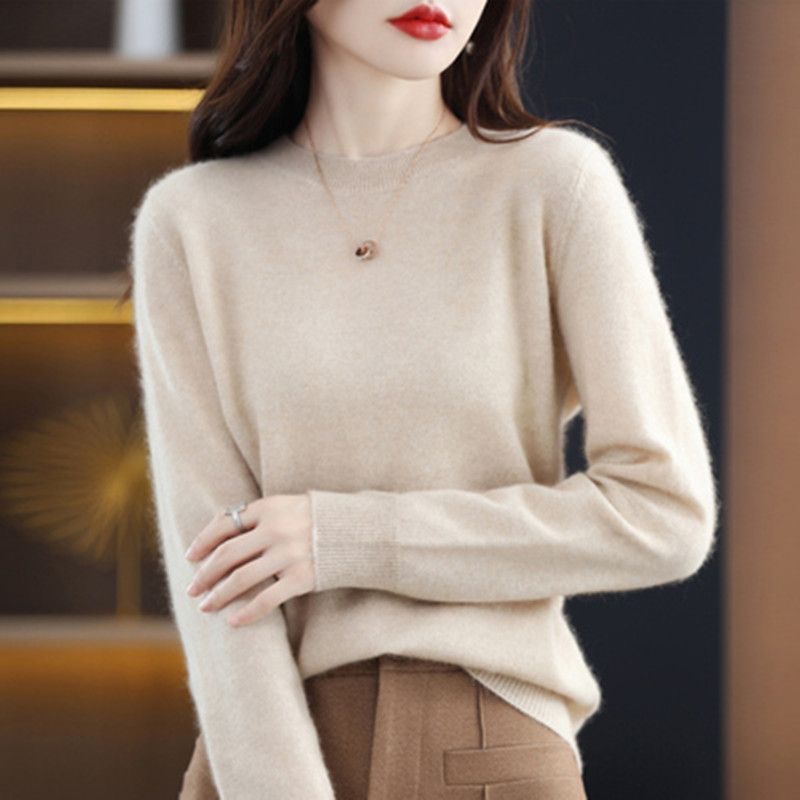 Femmes pull col rond automne hiver basique pull chaud décontracté Pulls pulls coréen à manches longues solide tricots chemise de fond