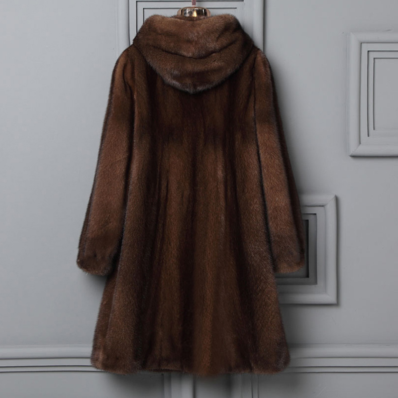 Manteau long en vison pour femme, veste chaude décontractée à capuche, nouvelle collection hiver
