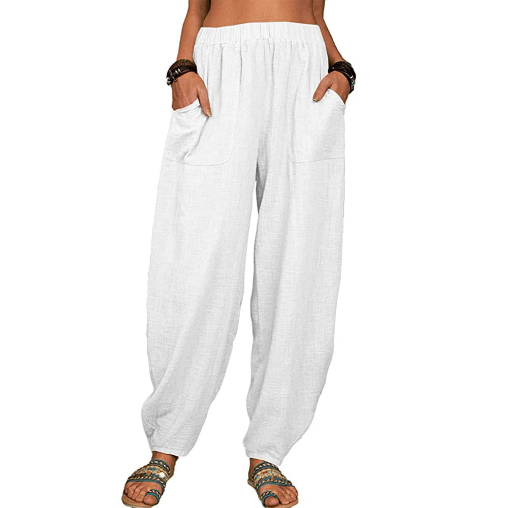 Décontracté femmes sarouel été femme coton lin ample jambe large pantalons longs Homewear LRFZ-922