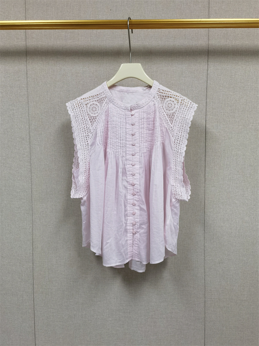 Chemise sans manches en coton ajouré pour femmes, chemisier plissé à simple boutonnage ou jupe short à volants superposés à taille élastique
