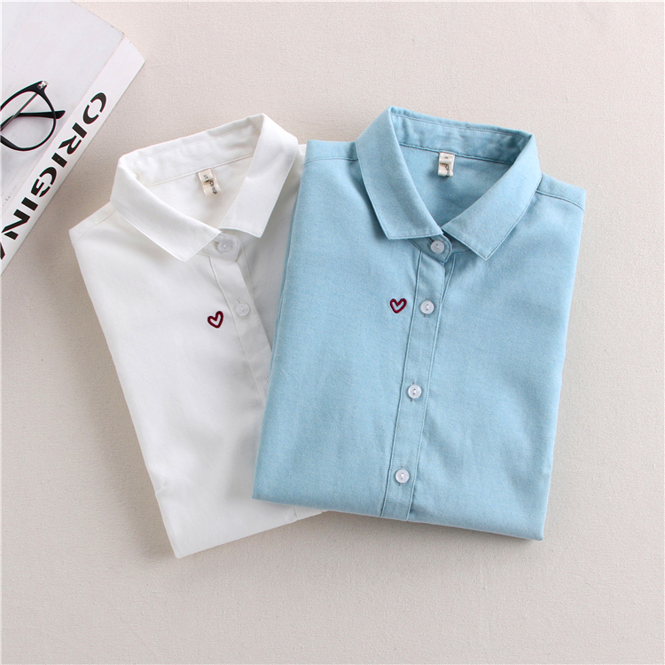 Marque broderie femmes Blouses 2024 nouveau printemps femmes à manches longues Blouse coton Oxford décontracté chemises blanches femmes hauts vêtements
