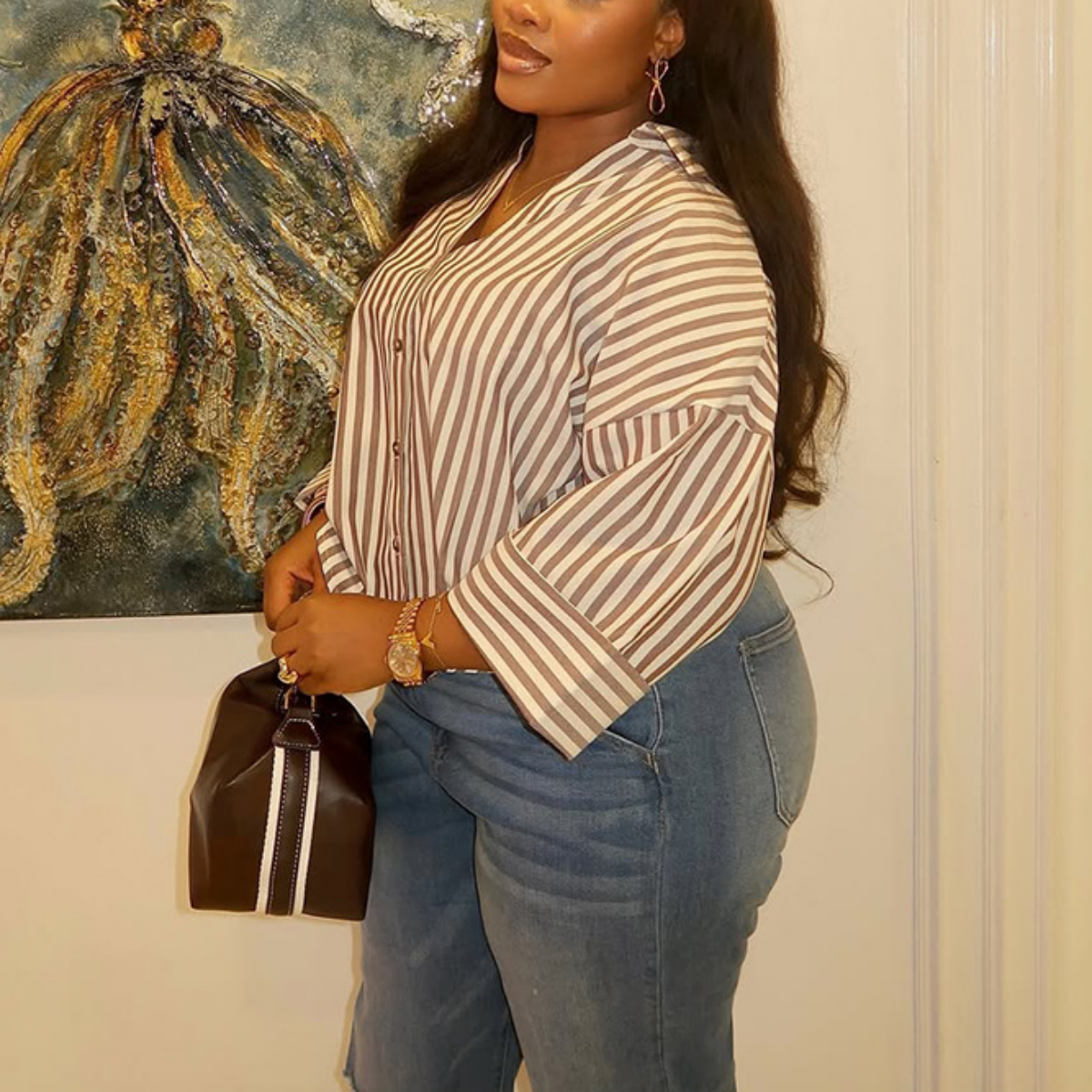 Chemisier Femme Chic en Lin Mélangé à Manches Larges – Style Vintage pour l'Automne