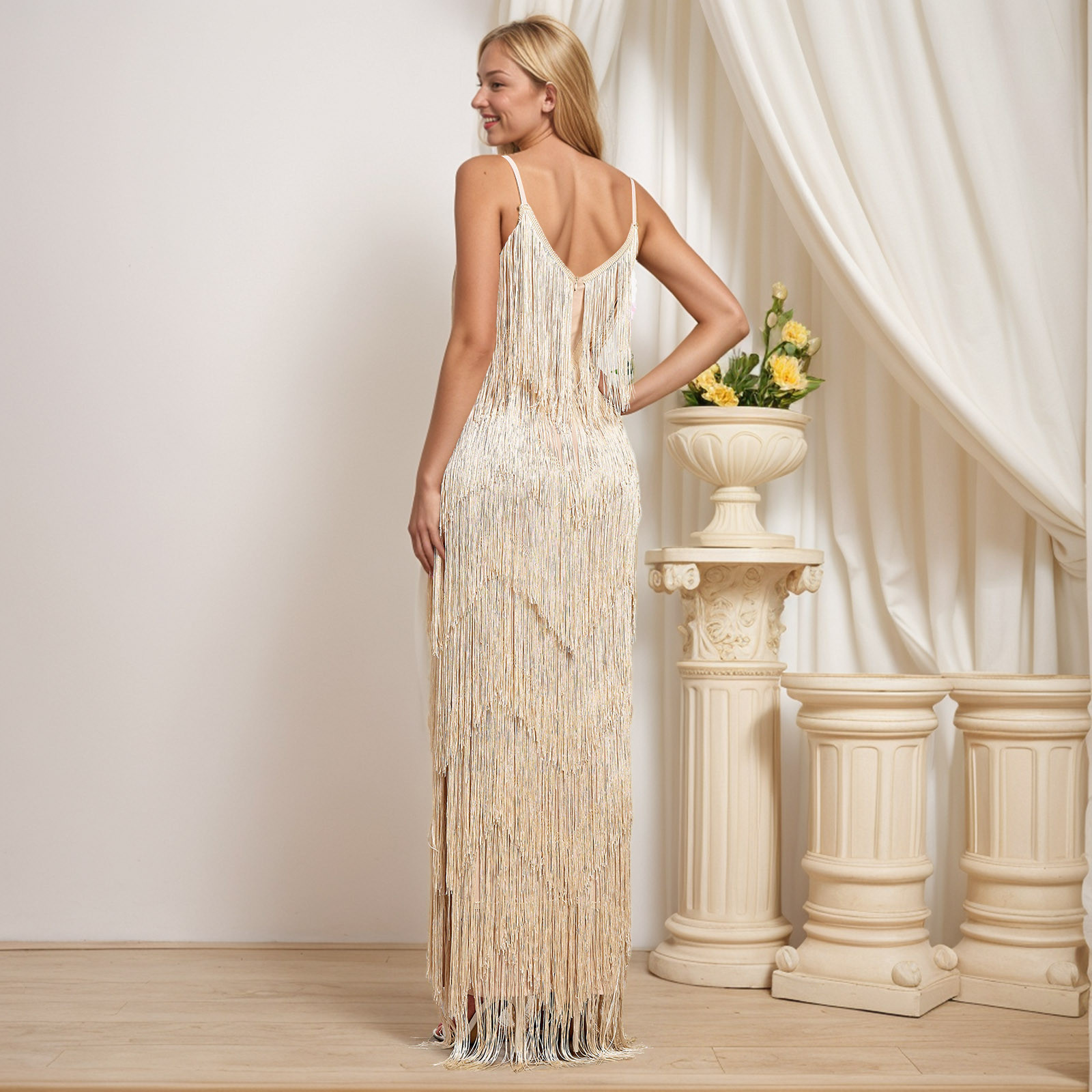 Robe à bretelles Slim pour femmes, tenue de soirée à franges, Sexy, couleur unie, formelle, pour Banquet, bal, robes longues pour femmes