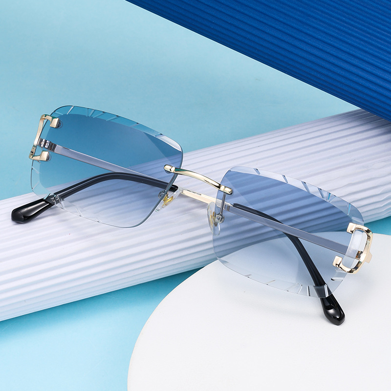 Lunettes carrées sans monture tendance en métal de haute qualité pour hommes et femmes, lunettes de soleil style street shot