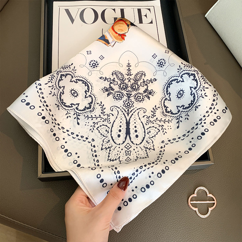 Foulard 100% Soie de Mûrier pour Femme, Motif Paisley Rétro, Carré en Satin Polyvalent, Bandeau, Accessoire de Sac, Foulard de Cou pour le Bureau