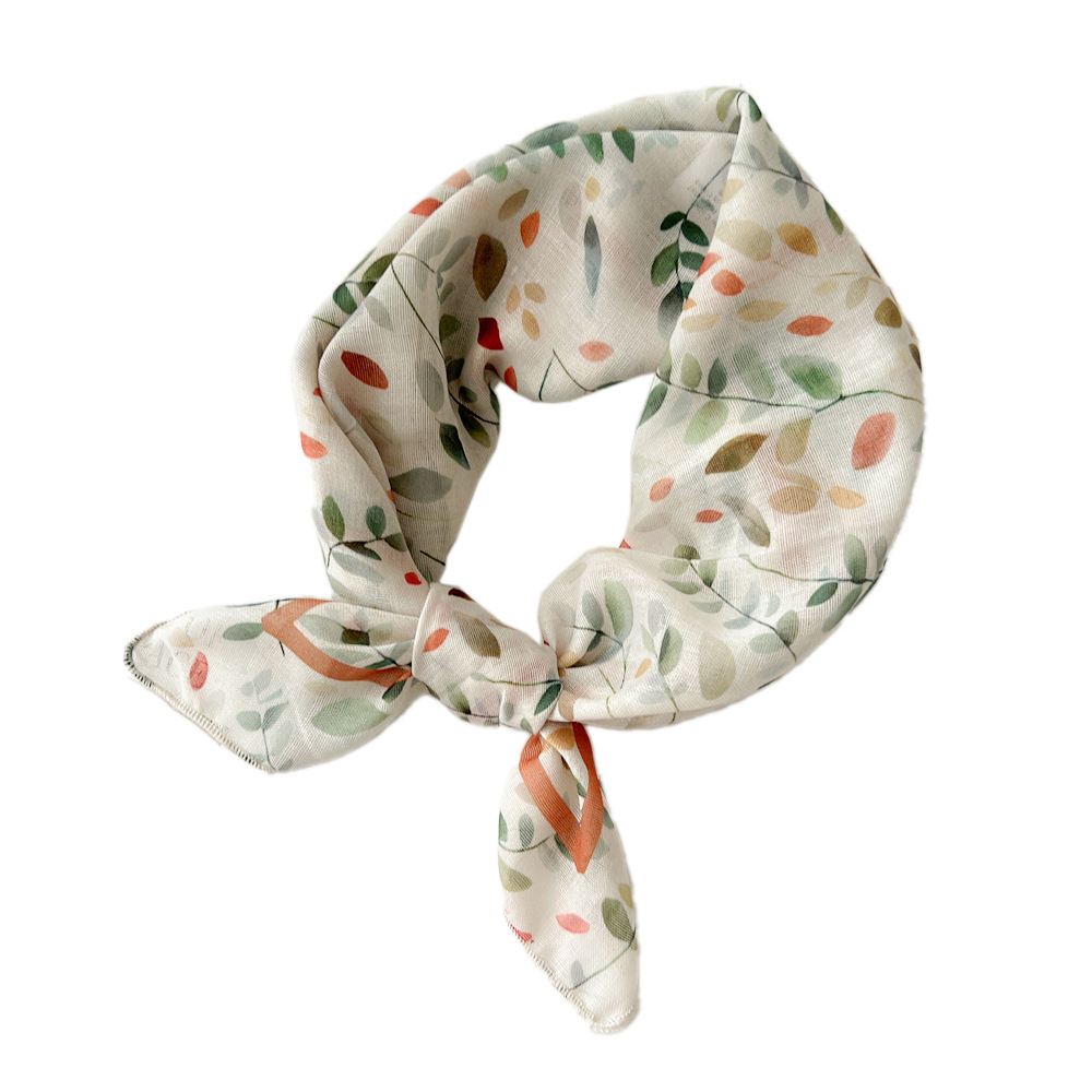 Foulard carré en coton et lin de 55 cm pour femmes, style coréen chic, bandeau décoratif tendance, foulard floral pour le cou, idéal printemps-été