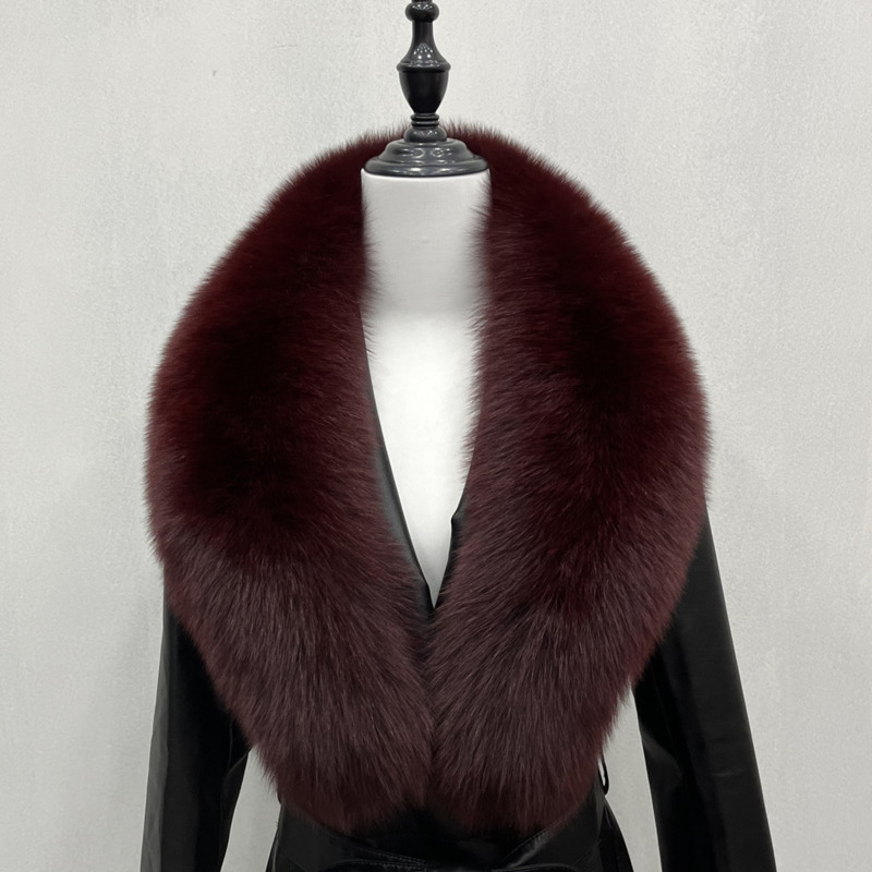 2024 réel col de fourrure de renard hiver femmes 100% écharpe de fourrure naturelle châles de fourrure de fourrure cou chaînes chaudes écharpes en peluche manteau veste col