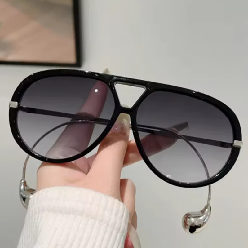 Lunettes de soleil pilote surdimensionnées de marque de luxe pour femmes et hommes, lunettes de soleil Vintage populaires 2025, Punk, Double pont, ombre UV400