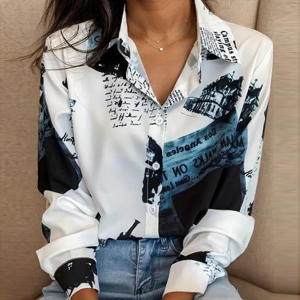 Chemisier imprimé vintage pour femmes, chemise à manches longues, col rabattu, chemises à boutons, haut décontracté, mode