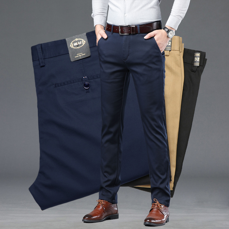 Été mince hommes mince costume pantalon mode affaires décontracté coton vert noir kaki pantalon mâle marque vêtements 30-40