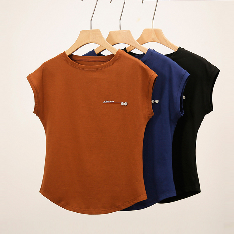 T-shirts amples pour femmes Été 2026 – Hauts à col rond et manches chauve-souris avec lettres – Coton élastique – Basiques Blanc Noir Rose