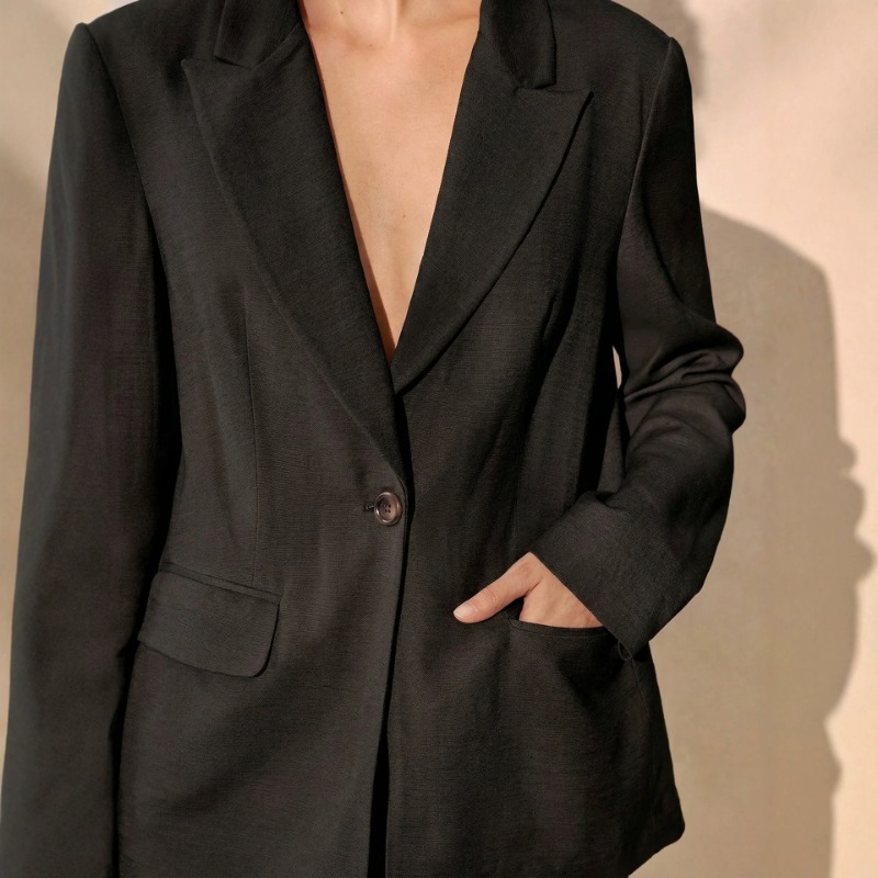 Blazer noir pour femme, avec laçage au dos, détails transparents, taille ajustable par la ceinture, manches longues, veste de costume.