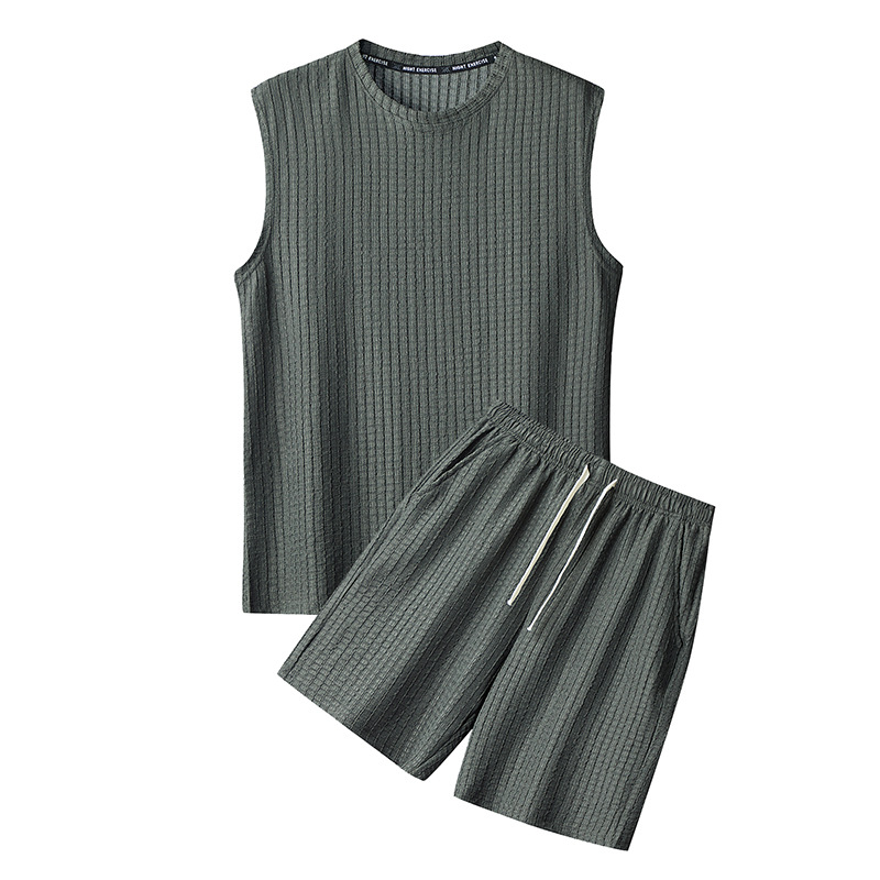 Ensemble 2 pièces d'été pour homme : débardeur et short de plage, tenue décontractée pour les vacances, gilet sans manches et short à cordon de serrage, vêtements de détente