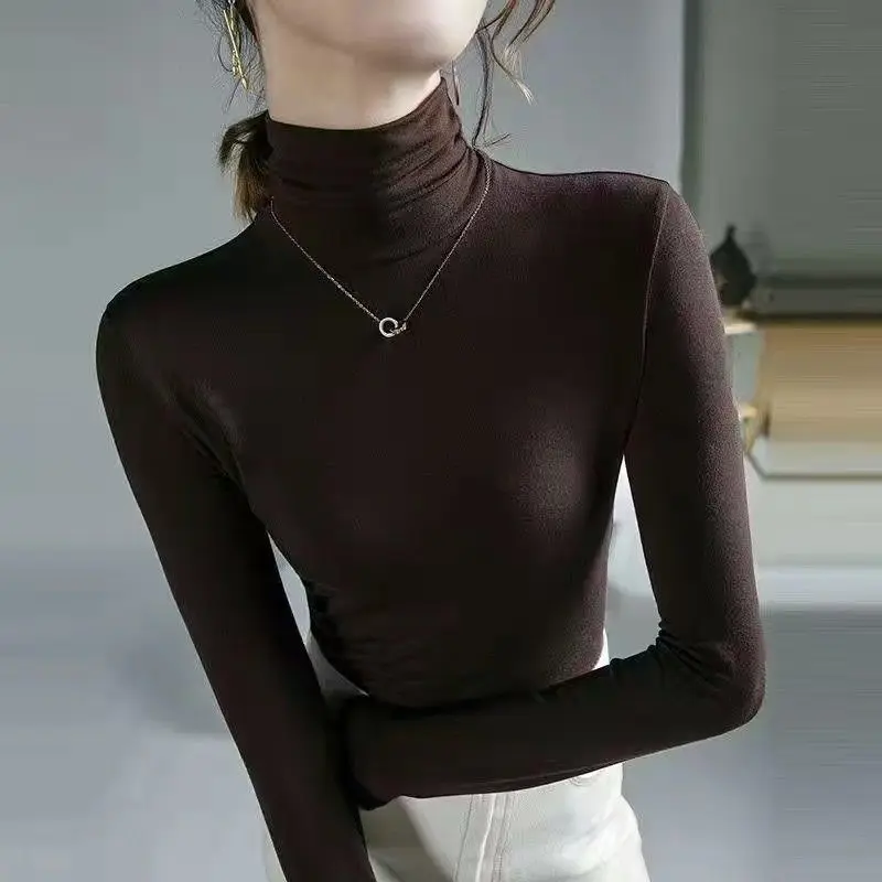 Femme T-shirt col roulé vêtements maigres 2025 haut noir pour femmes violet T-shirt Grunge T-shirt esthétique Simple pas cher élégant années 2000