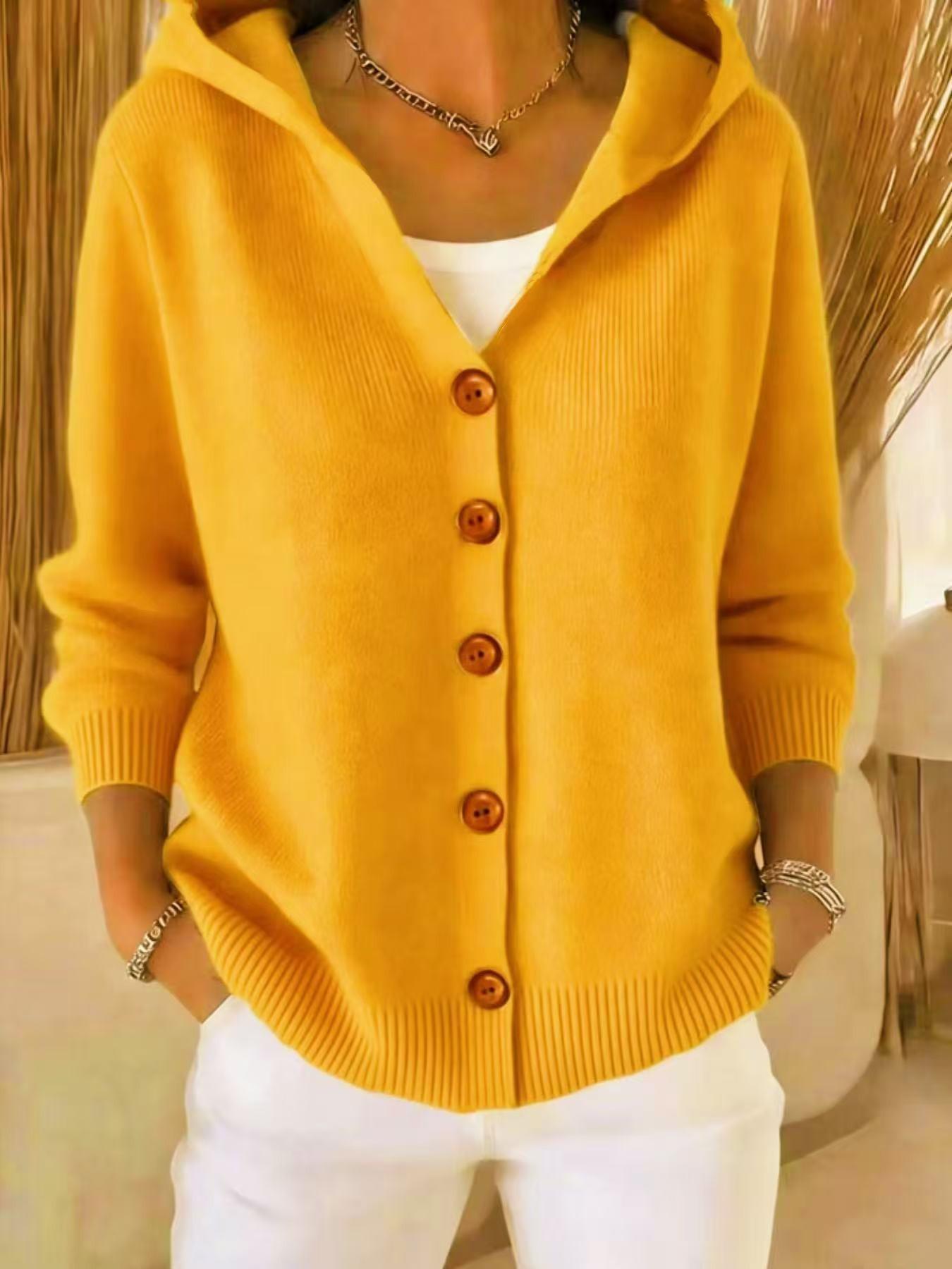 Cardigan en tricot à capuche pour femme 2026, simple et décontracté, idéal pour le printemps et l'automne