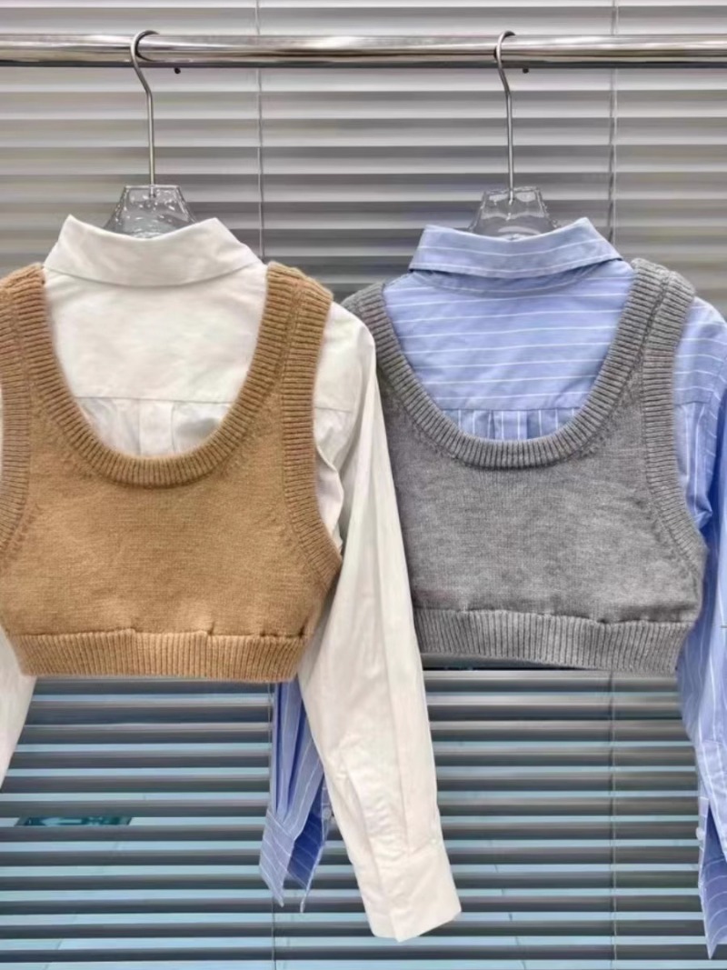 Débardeur élégant à rayures bleues pour femme, chemise blanche