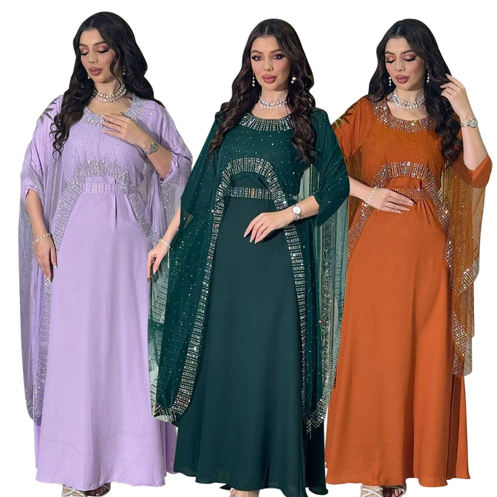 Dubaï marocain arabie saoudite musulmane luxe mode femmes vêtements Abaya diamant ensemble Robe Robe de soirée islamique Ramadan Robe