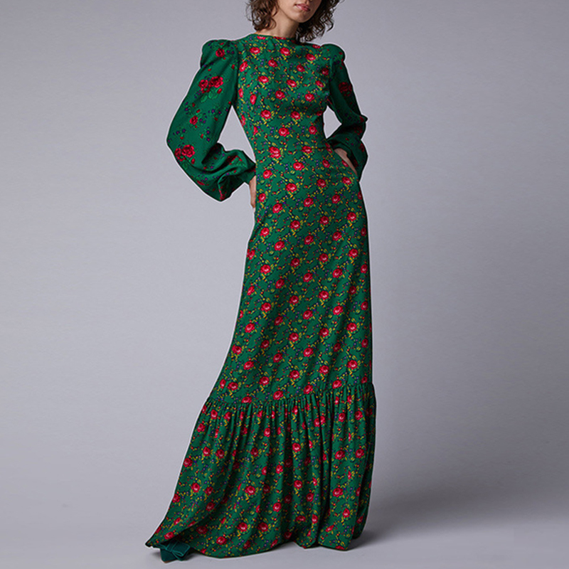 Robe longue de soirée élégante pour femmes, Sexy, décolleté en V profond, imprimé floral, Vintage, manches lanternes, plissée, style bohème, 2023