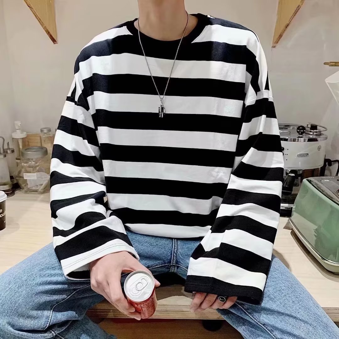 T-shirt à rayures pour homme, mode automne 2023, style coréen hip-hop, hauts décontractés pour femmes, vêtements Ulzzang, t-shirts blancs pour hommes