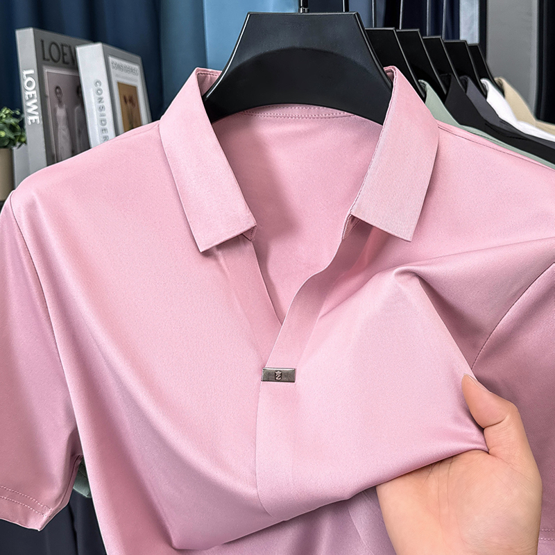 T-shirt à manches courtes en soie glacée de haute qualité pour hommes haut à revers design de marque tendance cool soyeux respirant polo décontracté d'été