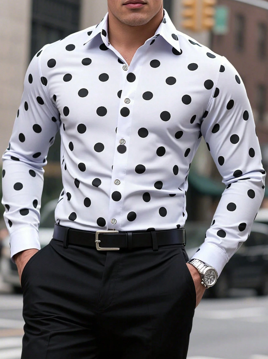 Chemise à manches longues pour hommes, chemise à revers tacheté, boutonnée, décontractée, respirante, confortable, tendance, nouvelle tenue polyvalente