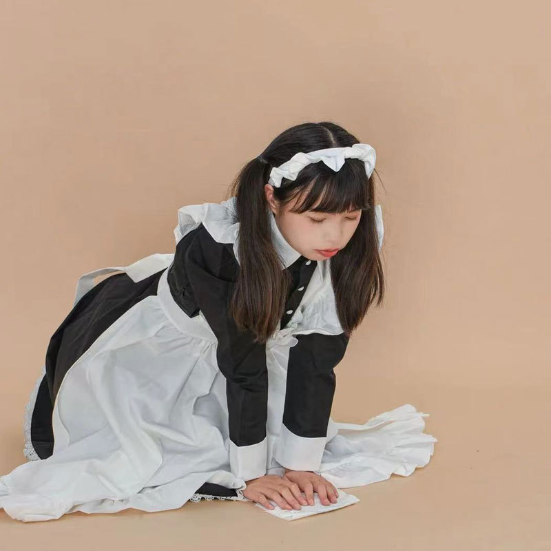 Robe de demoiselle d'honneur Lolita, uniforme noir Kawaii, costume de nounou, pour femmes, adolescentes, filles, tenue de serveuse britannique Kodona avec tablier