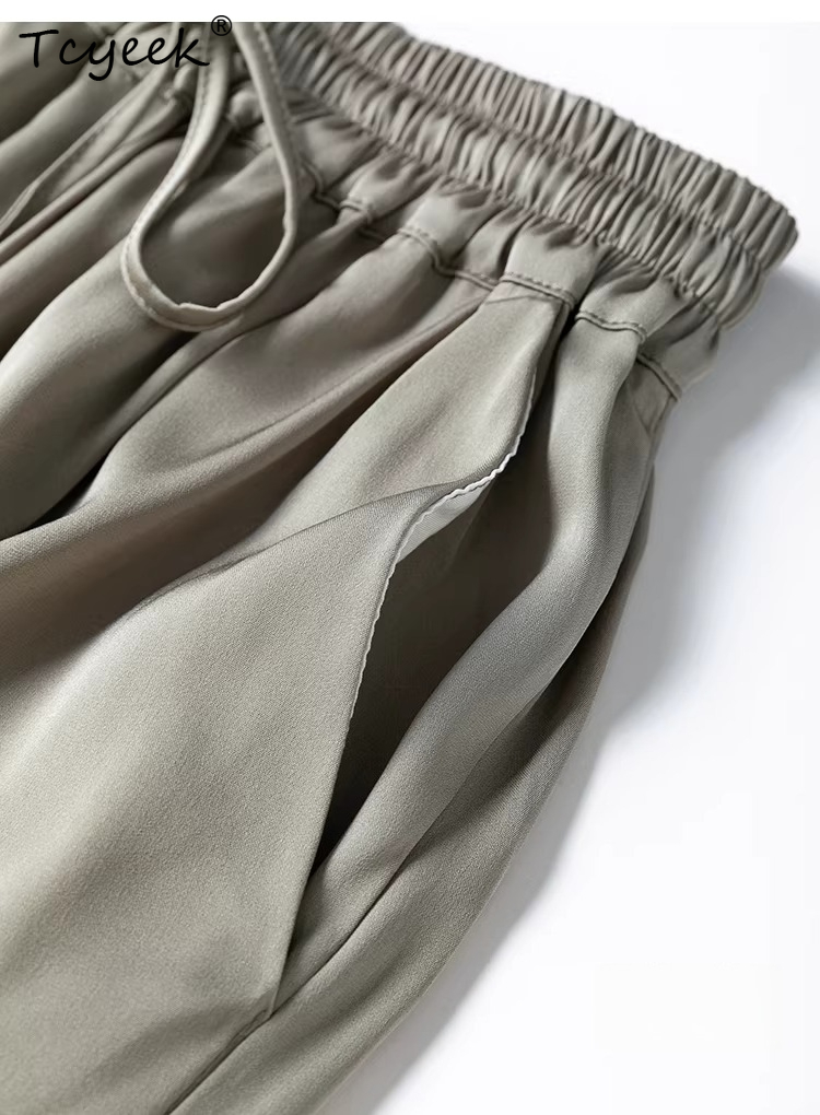 Pantalon en Soie de Mûrier Véritable à 93% Tcyeek pour Femme, Taille Élastique, Jambes Larges, Vêtement Décontracté, Collection 2026, Meilleure Vente