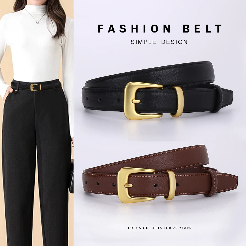 Ceinture en cuir de vachette pour femme, ceinture de taille tendance style coréen, accessoire de vêtement décoratif pour jeans d'étudiante, ceinture fine en cuir pour femme