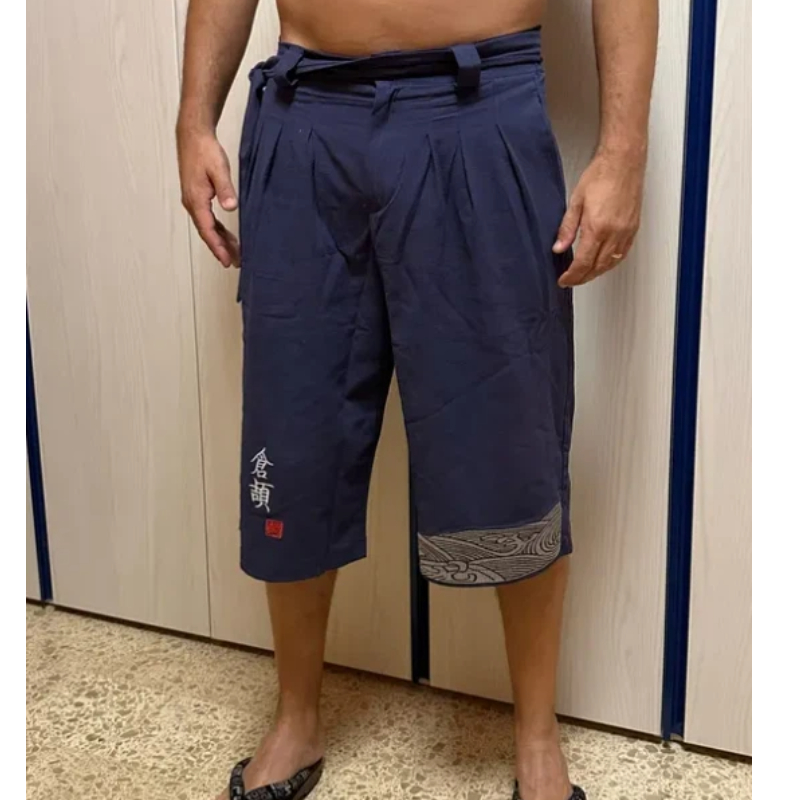 Pantalon traditionnel japonais pour homme, vêtement asiatique, pantalon de bain décontracté ample, style japonais Yukata, pantalon court en lin
