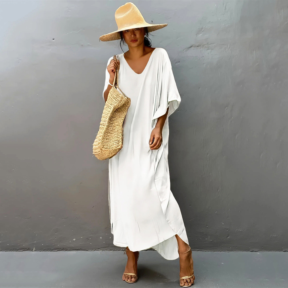 Caftan grande taille pour femme caftans grande taille décontracté col en V Caftans longue robe de plage douce pour l'été
