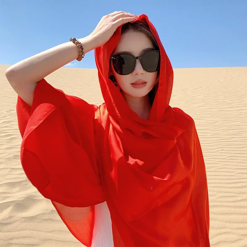 Écharpe Hijab Rouge Solide pour Femme, Foulards de Voyage de Luxe, Protection Solaire Extérieure, Châle Pashmina, Longue Mode