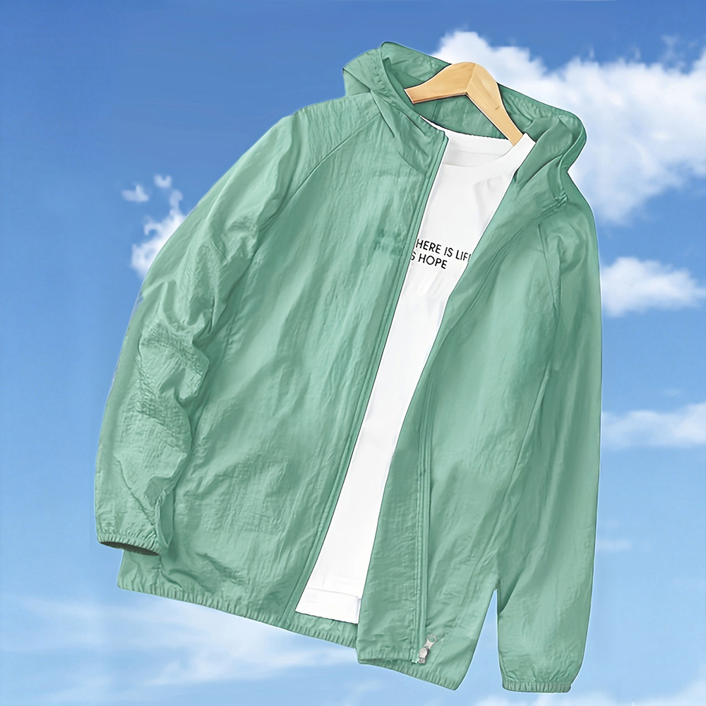 Vestes d'été pour hommes, légères, à séchage rapide, couleur unie, avec capuche, fermeture éclair, protection solaire, vêtements en soie glacée