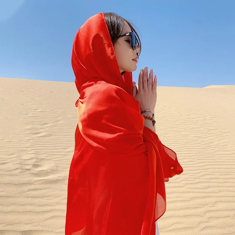 Écharpe Hijab Rouge Solide pour Femme, Foulards de Voyage de Luxe, Protection Solaire Extérieure, Châle Pashmina, Longue Mode