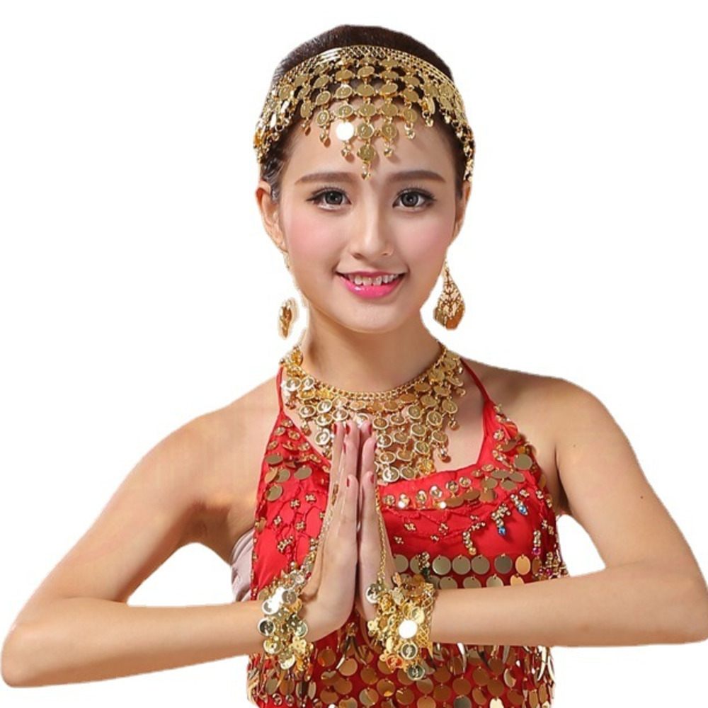 Ensemble complet d'accessoires de danse orientale pour femmes, bijoux indiens, collier traditionnel, ornement de cheveux, bandeau, bracelet, boucles d'oreilles, pour filles.