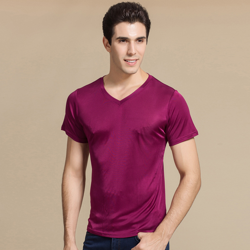 100% Soie Naturelle Tricoté Hommes de T-shirt Double-face Tricoté Pur Soie Hommes T-shirt T-shirt En Soie Hommes 100% Soie Tops